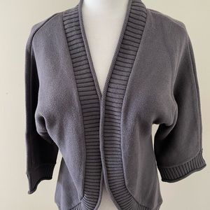 Pria 100% cotton medium open front shawl style short cardigan w/rolled hem.
